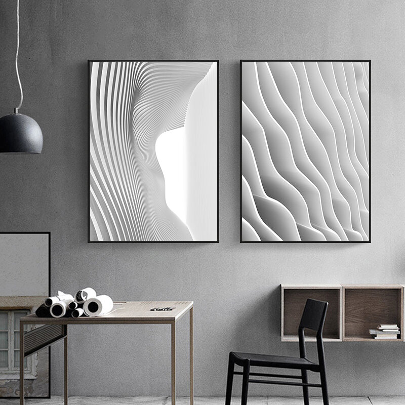 Arte nórdico en blanco y negro para pared, carteles en lienzo, pintura impresa, imágenes de construcción abstractas para decoración de sala de estar Morden
