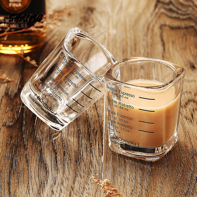 2021 Square Expresso Cup Thickened Glass Jigger Ounce Cup 60ml Ounce Cup Graduated Measuring Concentrated Cup Espresso