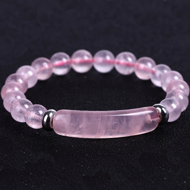 8mm braccialetto di perle di filo di pietra naturale Reiki guarigione quarzo rosa agate avventurina braccialetti con ciondoli a forma di barra rettangolare in cristallo rosa