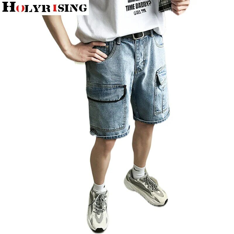 夏男デニムクラシック薄型ストレッチ短ポケットフィットジーンズストリートブルーシックなデザイン膝の長さの摩耗19558