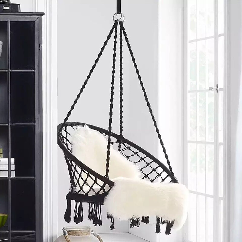Hamaca redonda de estilo nórdico para niños y adultos, columpio con cuerda colgante para interior y exterior, silla colgante con borlas, asiento de jardín