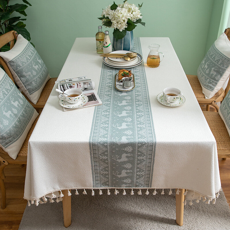 Toalha de mesa natal tecido jacquard fawn americano retro feriado atmosfera poliéster imitação algodão linho doméstico grosso tab