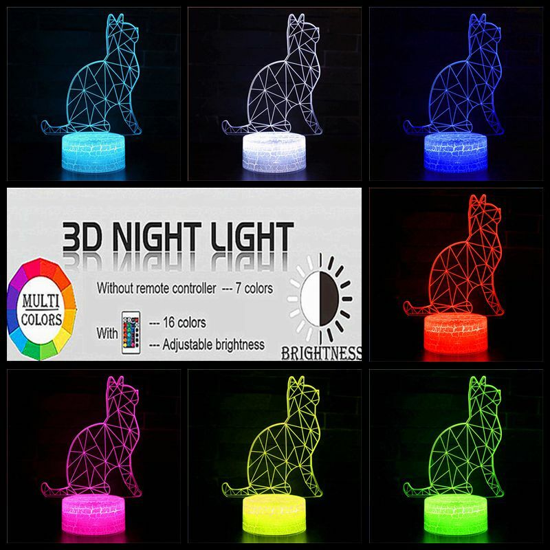 Cartoon Cat 3D Nightlight LED USB Illusion Lamp Multicolor Touch Remote Luminaria Lampara Home Decor Kids Presents Drop Shipping