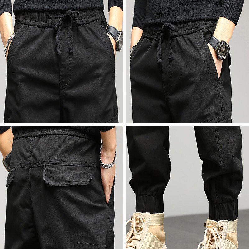 Pantalones Cargo informales para hombre, Pantalón de algodón ajustado con múltiples bolsillos, alta calidad, talla grande, otoño e invierno, 2021