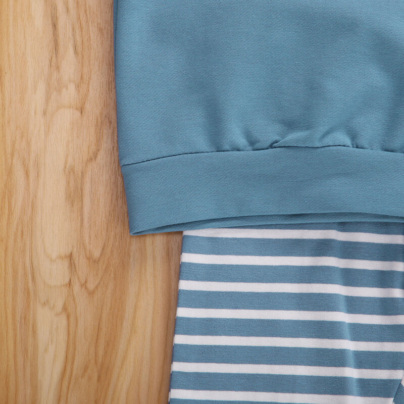 Conjunto de roupas para bebês recém-nascidos, blusa de manga longa com gola redonda e calça listrada, outono 2020