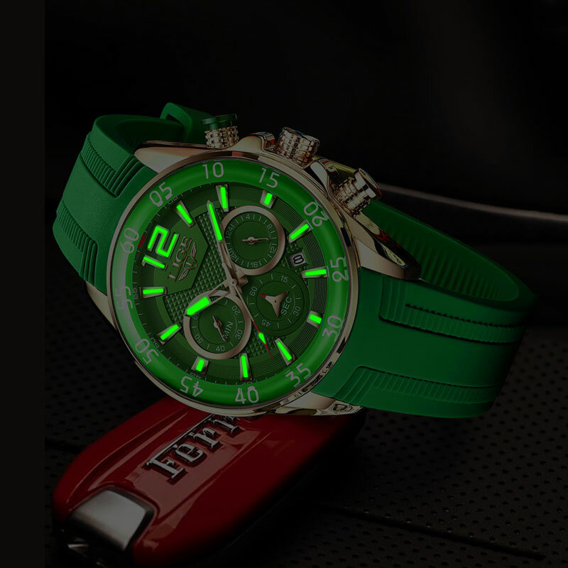 Часы наручные LIGE Мужские кварцевые в стиле милитари, модные брендовые Роскошные водонепроницаемые спортивные с хронографом, с силиконовым ...