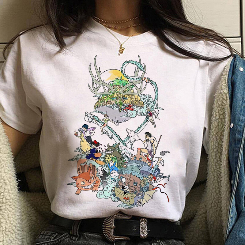 Studio Ghibli-Camiseta con estampado Kawaii para mujer, camisa de estética Harajuku, camisetas blancas de Anime, Hayao Miyazaki, Spirited Away, 2021