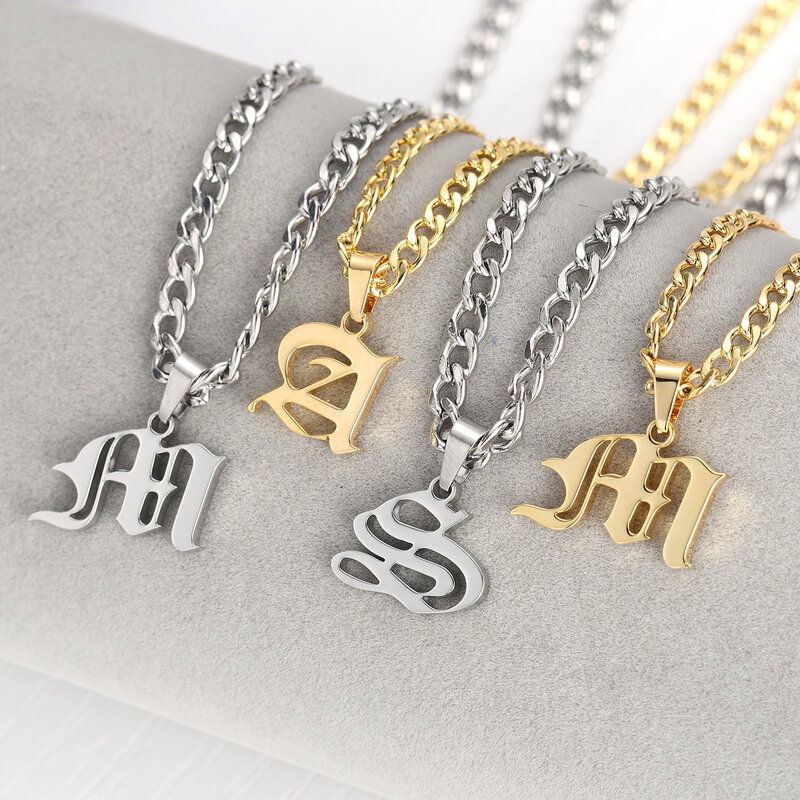 Initial Letters Necklaces For Women Vintage A-Z Pendant Necklaces Gold Stainless Steel Statement Jewelry Collier Femme Gift Mom