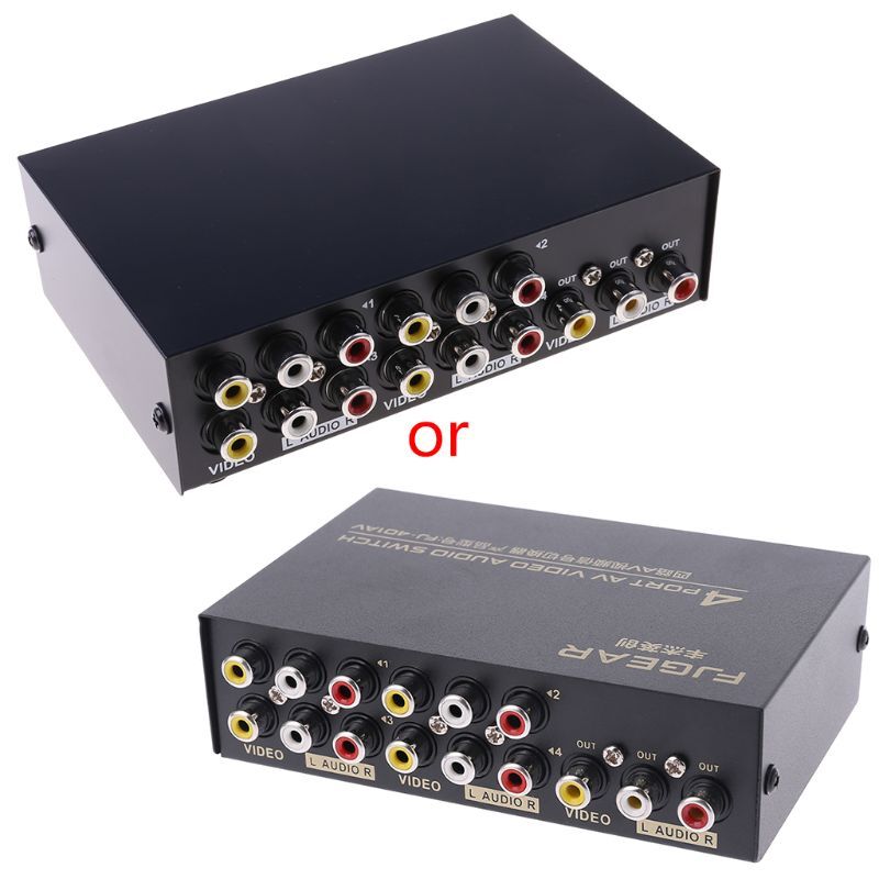 Nuevo interruptor Selector de 4 puertos AV Audio Video RCA 4 Entrada 1 salida Switch Selector Splitter Box
