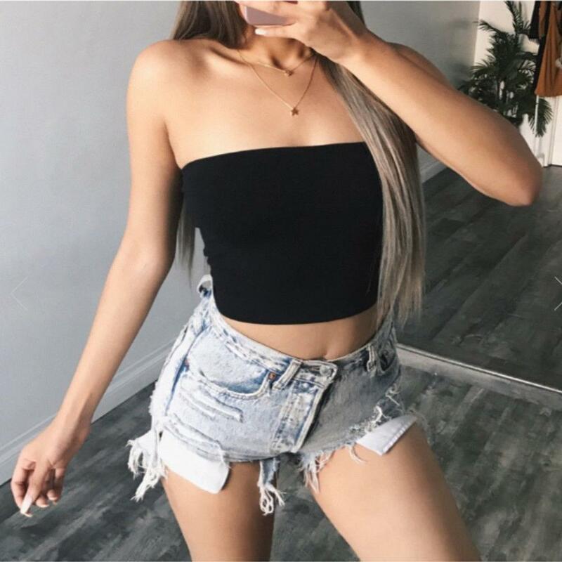2019 New Women Strapless Plian Solid Sexy Crop Top Clubwear Casual Tops Vest 6 Styles Tank Top Women's Summer Clothes