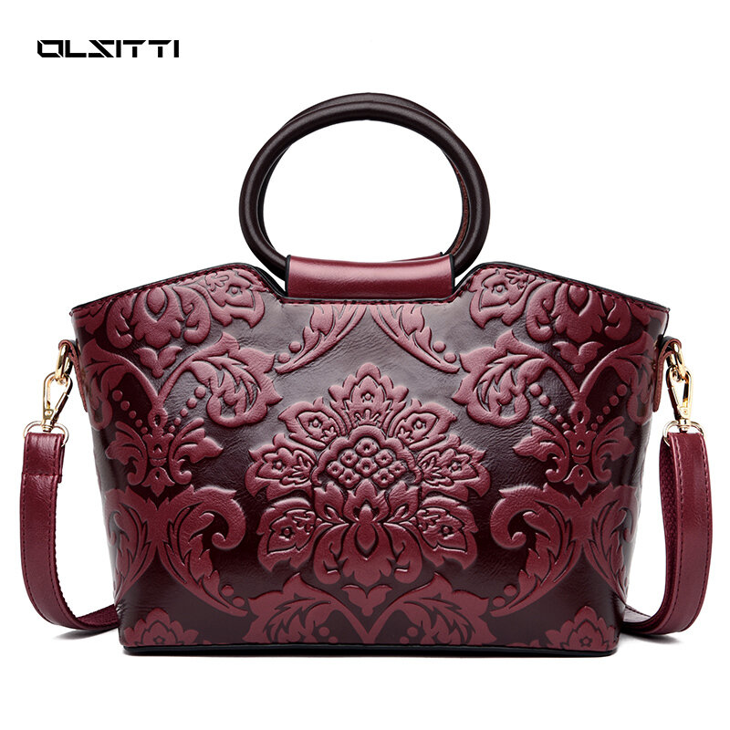 Fashion Chinese Wind Embossing Casual Women's Handbags High Quality Leather Matte Shoulders for Women 2021 New Crossbody