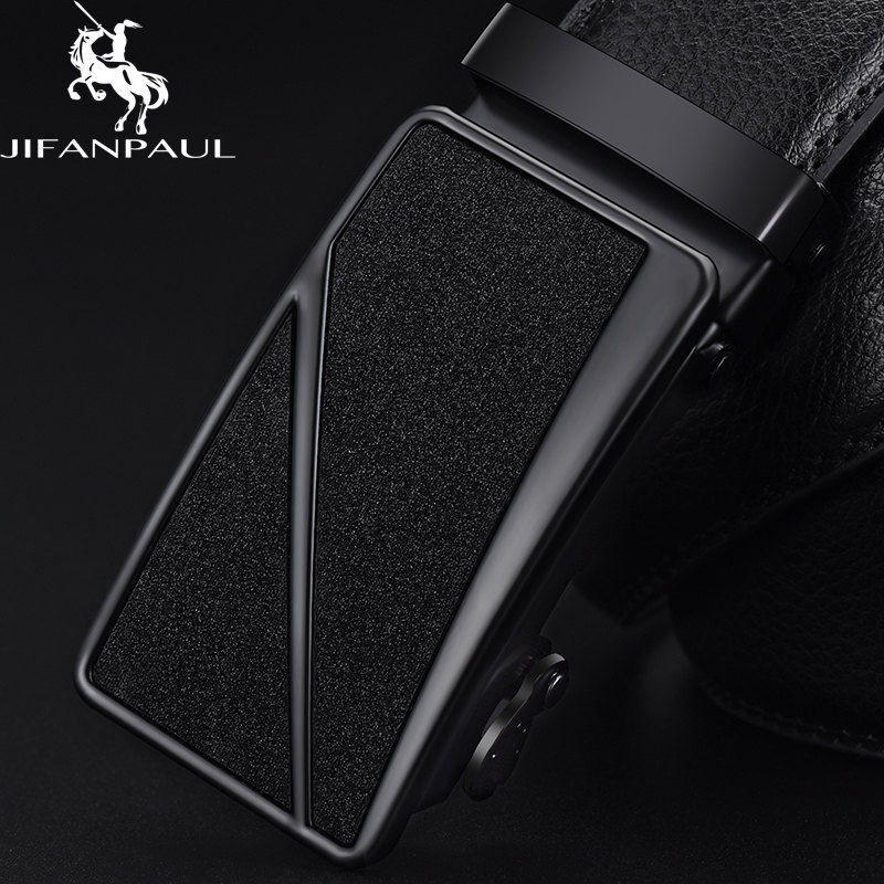 JIFANPAUL brand men's leather genuine belt black fashion alloy luxury automatic buckle youth leather simple business men's belt