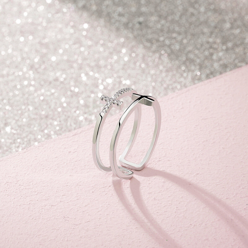 Sodrov prata 925 jóias para mulher 925 prata esterlina na moda cruz dedo anel tamanho ajustável abertura anéis de prata
