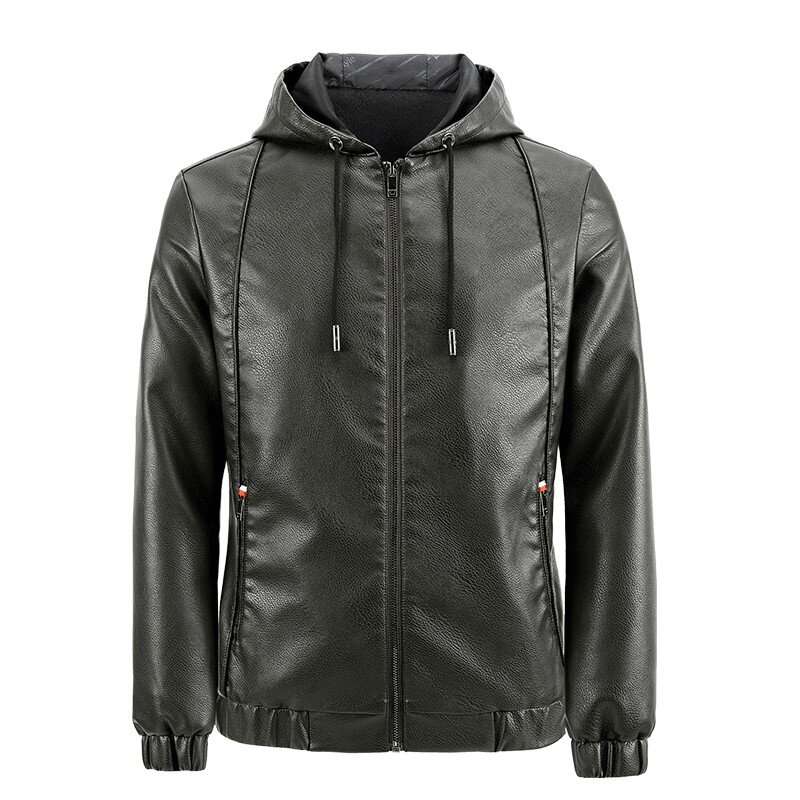 男性モータ革のジャケット冬のファッションバイカースリムフィットの革のジャケットフード付きコート新男性カジュアル服