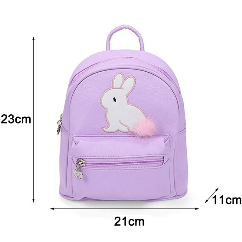 Мини-рюкзак для девочек, школьный рюкзак из искусственной кожи на молнии с изображением кролика
