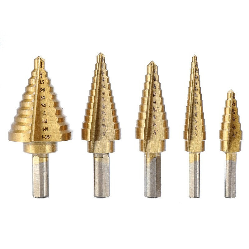 JUSTINLAU 6Pcs HSS Titanium Coated Step Drill Bit With Center Punch Drill Set Hole Cutter Drilling Tool