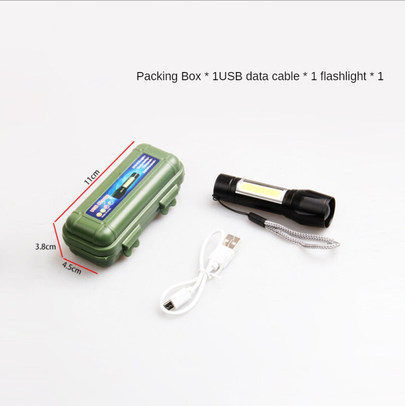 LED small flashlight with side light COB strong light telescopic zoom USB charging kit mini 511 flashlight