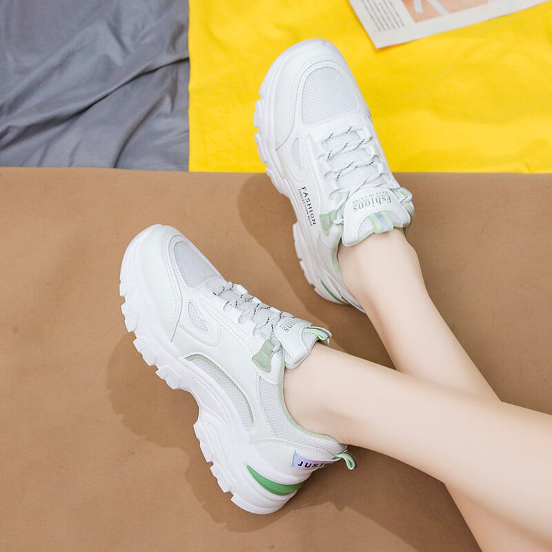 Женские кроссовки на платформе, повседневная спортивная обувь в Корейском стиле, белые теннисные кроссовки с вулканизированной подошвой, ...