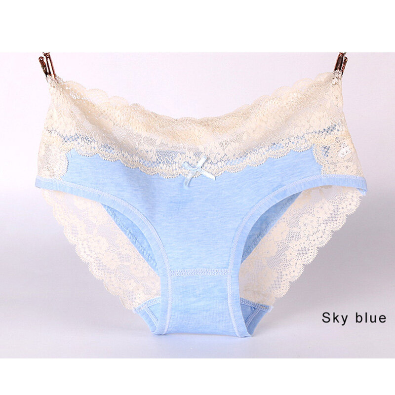 Underwear Women Sexy Lace plus Color Cotton Hollow out /Mesh lithe Panties Breathable Mid Waist Panty