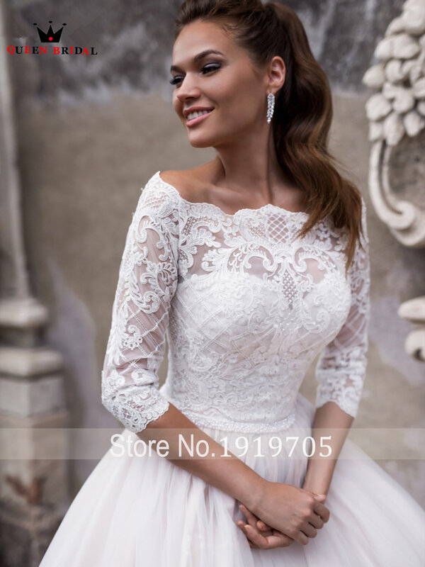 Ball Gown Elegant Wedding Dresses Half Sleeve Tulle Lace Beading Crystal Luxury Bridal Gown 2023 New Design Custom Made DS67
