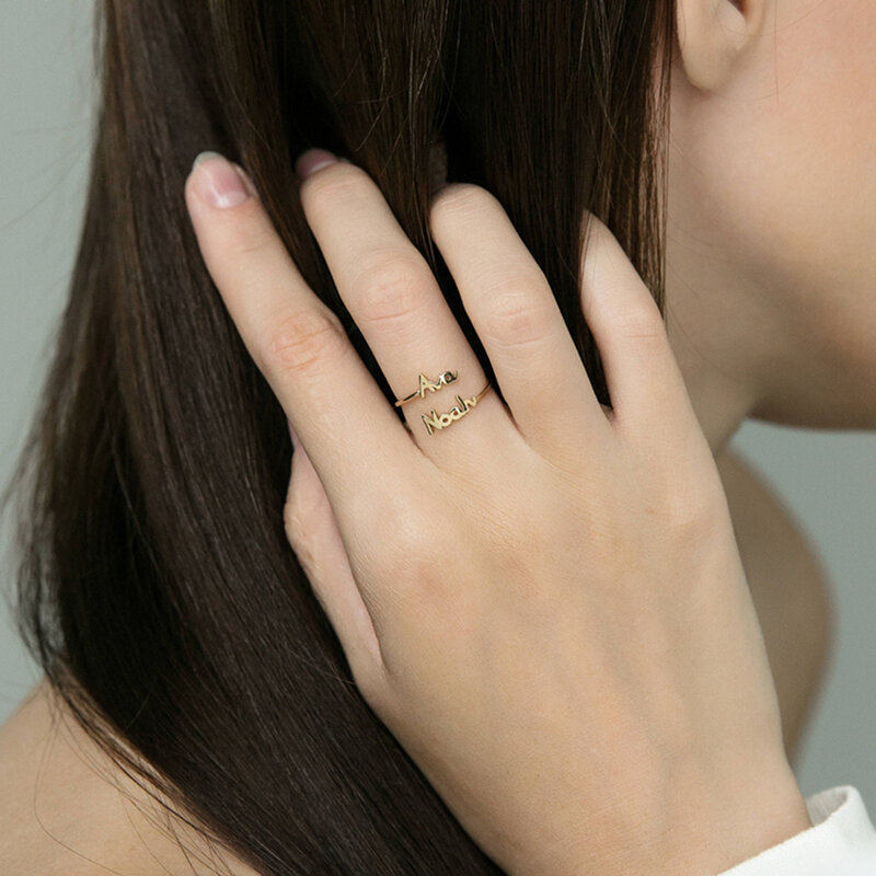 Регулируемое двойное кольцо с именем на заказ кольца с двумя именами пары на кольце новые женские мужские ювелирные изделия из нержавеющей ...