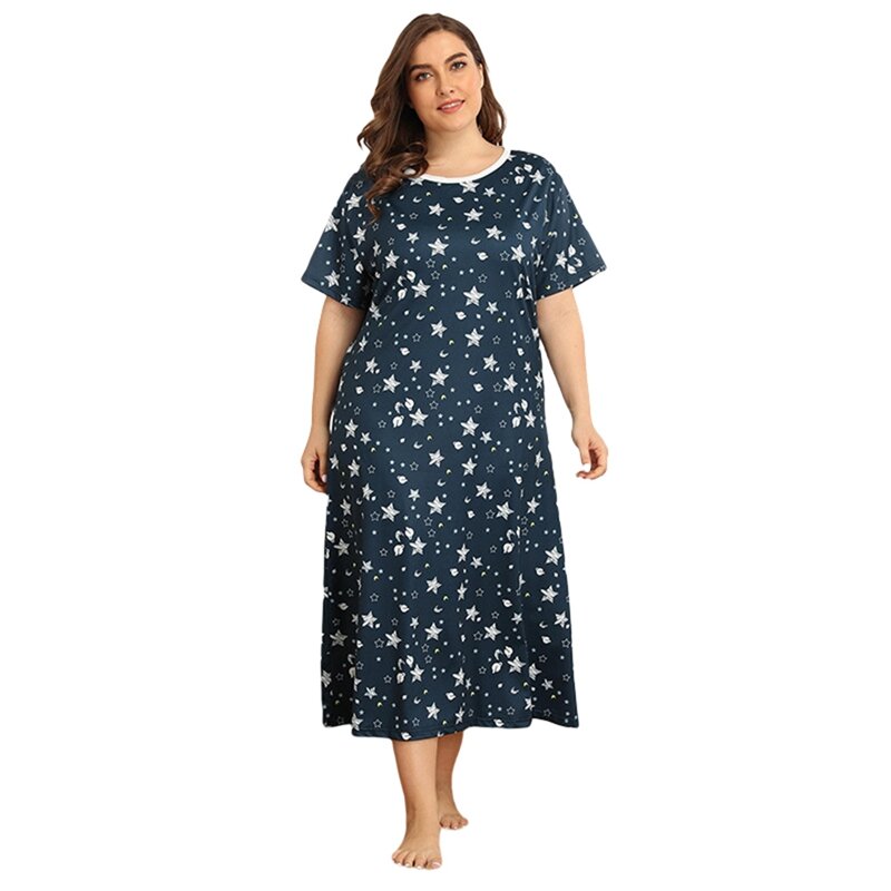 Весенняя женская ночная рубашка, свободная Пижама, платье большого размера, модная женская дышащая Пижама с коротким рукавом