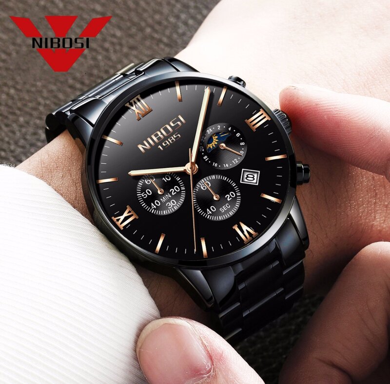NIBOSI 2021 orologio da uomo SUN MOON STAR orologi di lusso famoso marchio uomo moda Casual abito orologio militare orologio da polso al quarzo militare