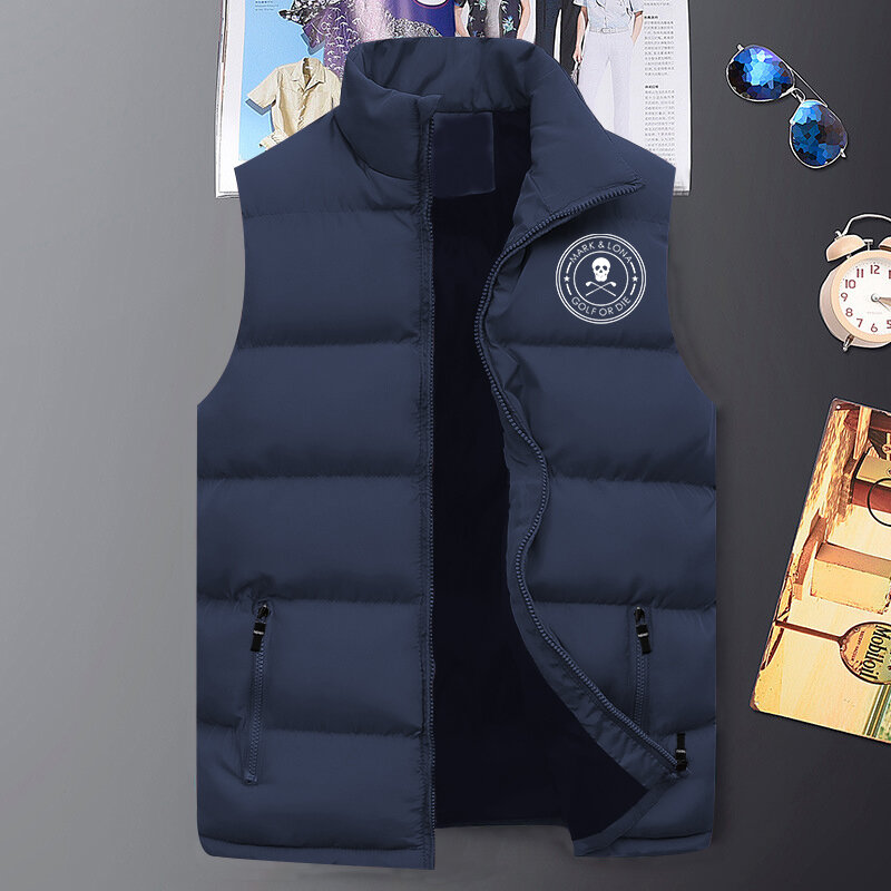 2021 jaqueta de inverno dos homens moda mark lona golf print sem mangas jaqueta homem quente e à prova vento colete streetwear veste homme