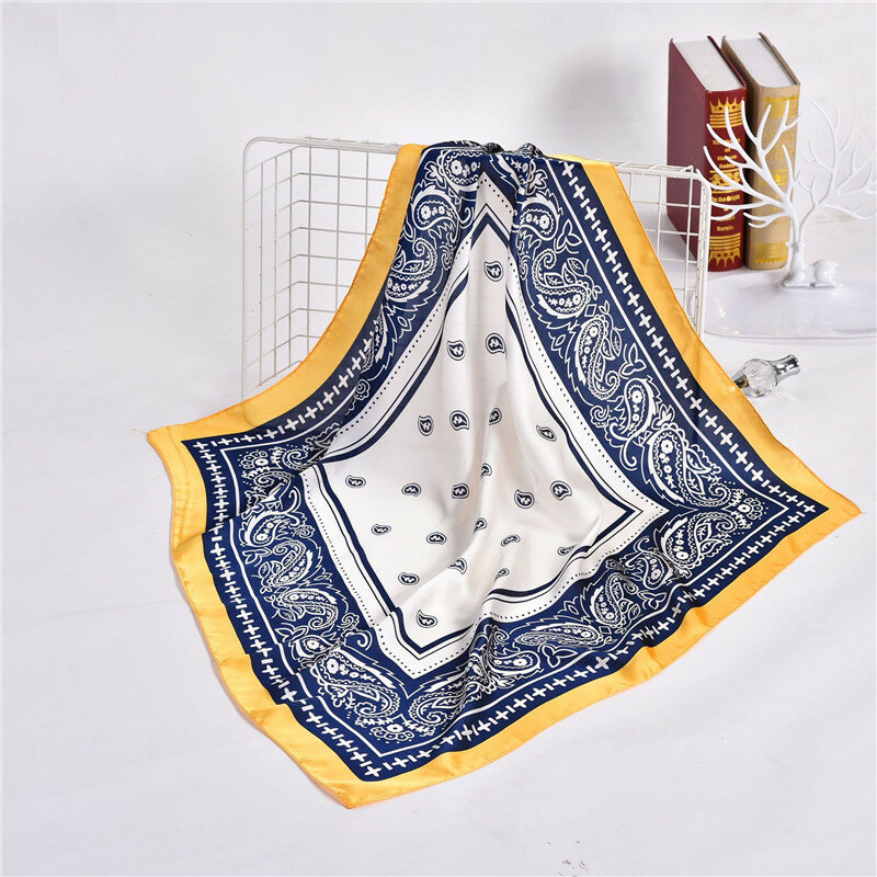 Fular de satén para mujer, pañuelo cuadrado de seda con estampado de cachemir, para cuello y cuello, de 70x70cm, para verano