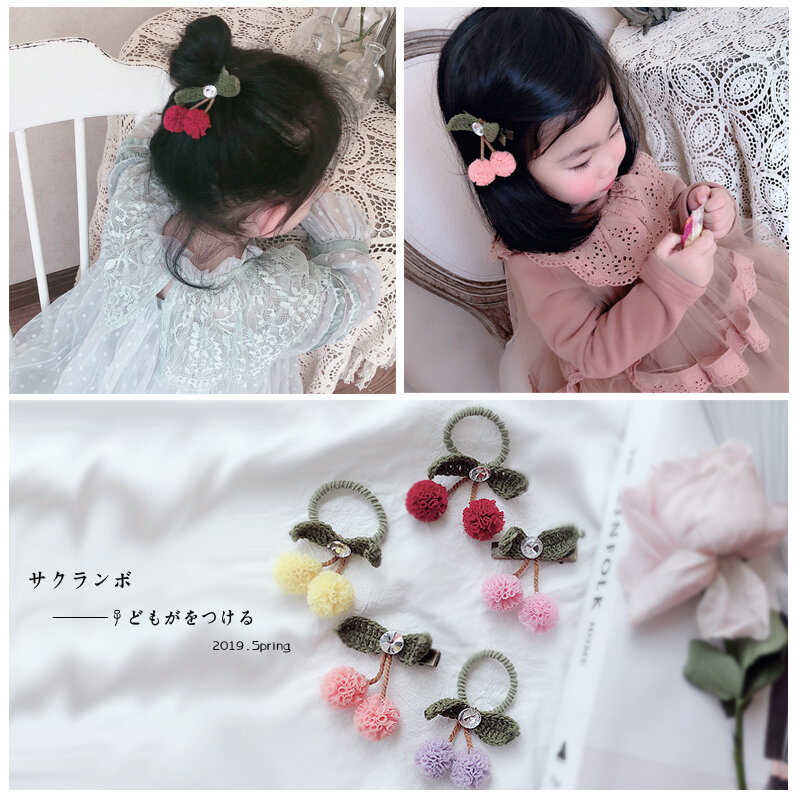 Kakakids-Pinza para el pelo para niña recién nacida, Bola de arena hecha a mano, horquilla de cereza, accesorios para el cabello, 2020