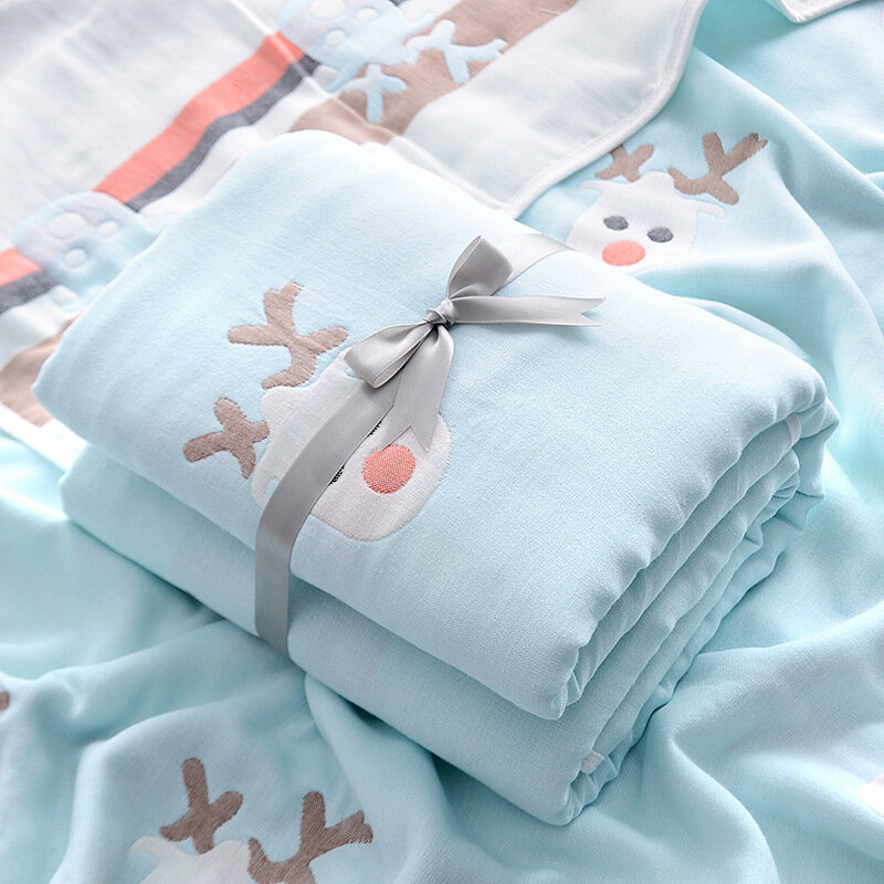 COZINESS Child Swaddling 100% Cotton Gauze Newborn Blanket Cartoon Baby Bath Towel Sewing Hemming Jacquard Craft Hug Quilt