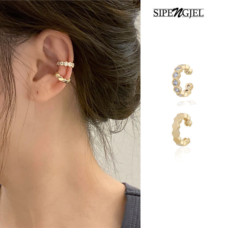Sipengjel em forma de diamante zircão clipe brinco simples orelha punhos sem piercing falso cartilagem brincos para jóias femininas 2021