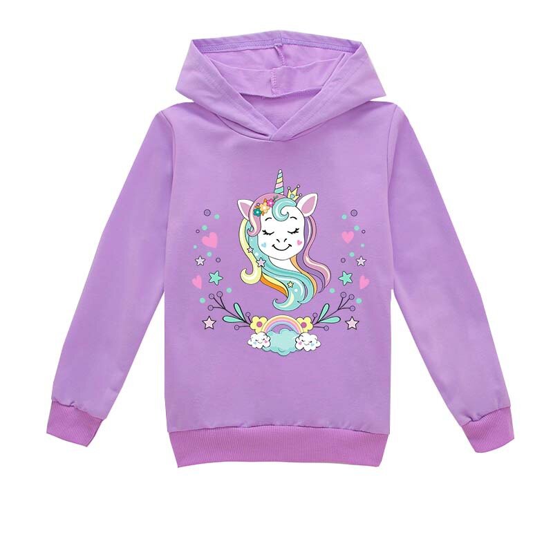 Sudaderas con capucha de unicornio para niñas, ropa deportiva, camisetas de dibujos animados, sudadera