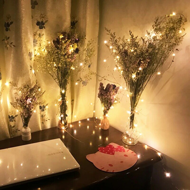 Guirnalda de luces de hadas alimentada por batería USB, decoración de boda, hogar, habitación, Ramadán, Navidad, Año Nuevo, 2-10M