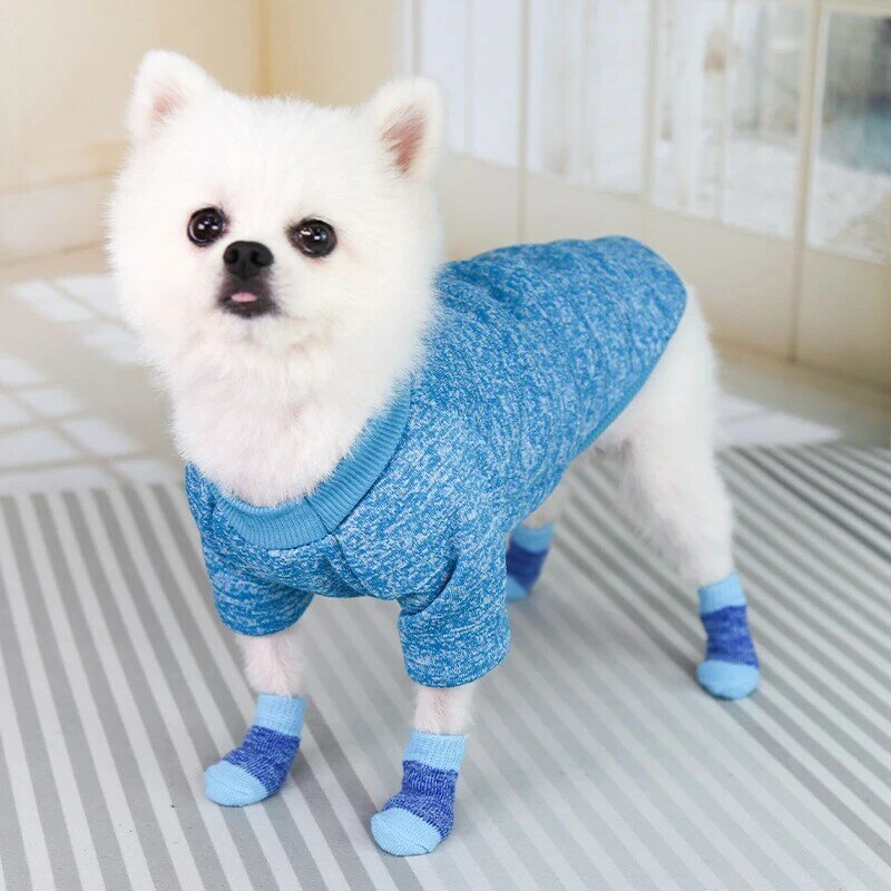 Gato cães meias de algodão elástico meias quentes suprimentos para animais de estimação cão interior antiderrapante meias bonito retalhos rosa azul meias
