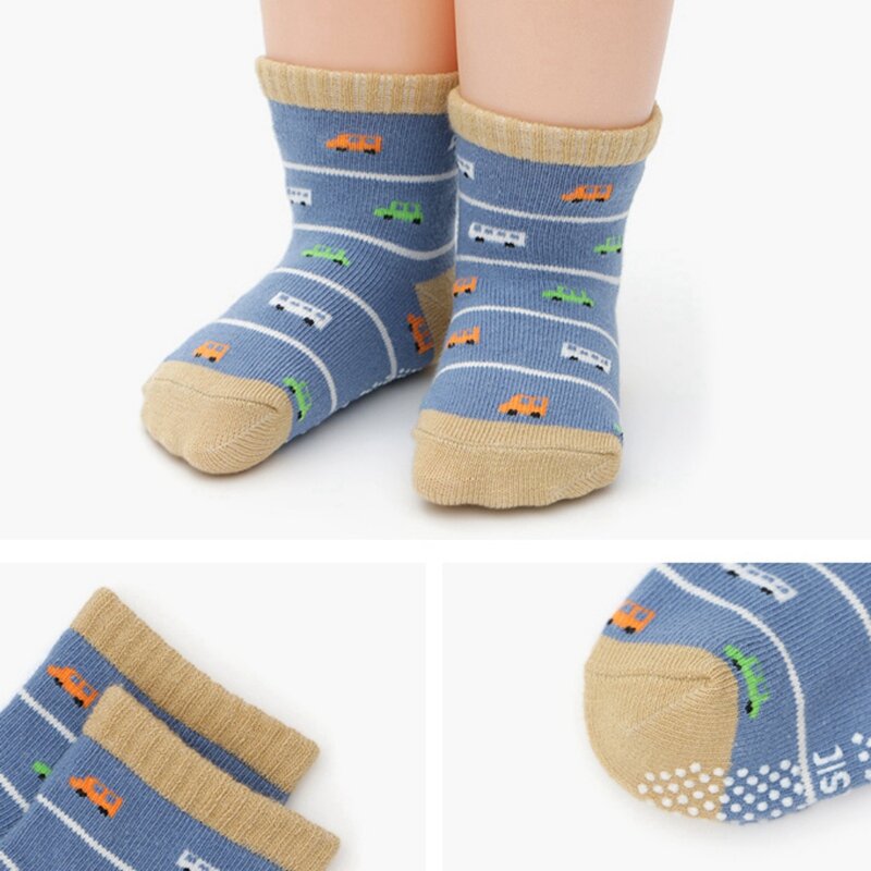 Meias de algodão para meninos e meninas, conjunto de meias listradas de desenhos animados para bebês