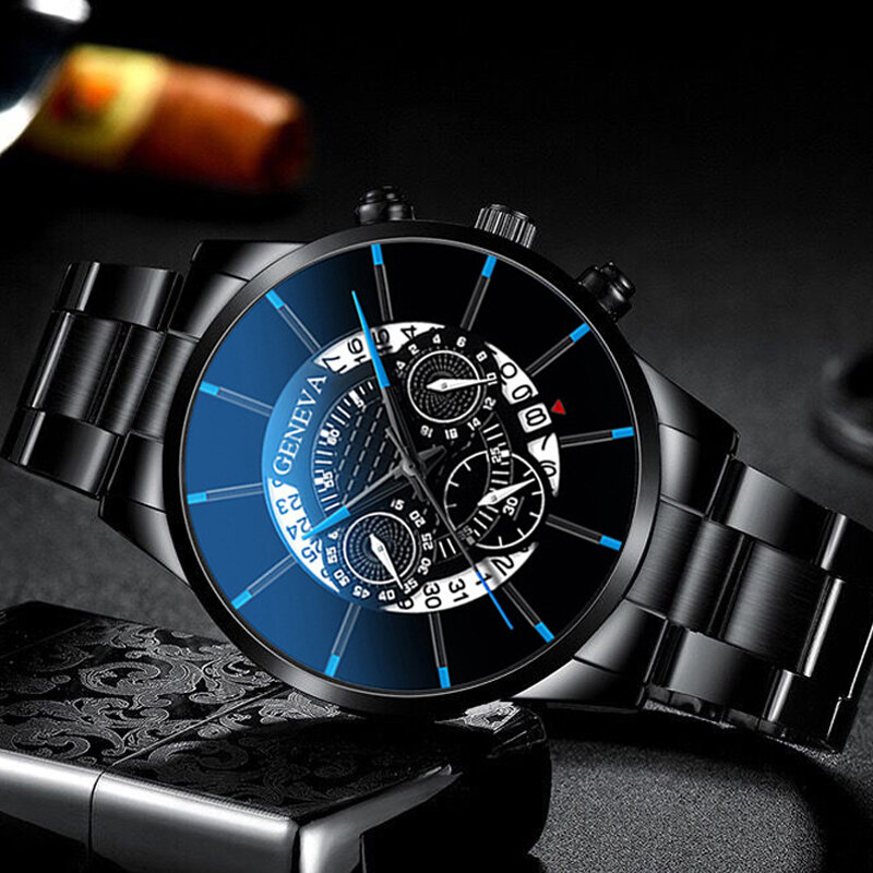 Relógio de pulso masculino de luxo, relógio de quartzo com calendário de marca geneva para homens, aço inoxidável