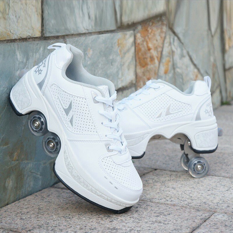 Hot Sepatu Kasual Sneakers Walk + Sepatu Berubah Bentuk Roda Sepatu untuk Orang Dewasa Pria Wanita Unisex Beberapa Kekanak-kanakan Pelarian Sepatu Roda Empat roda