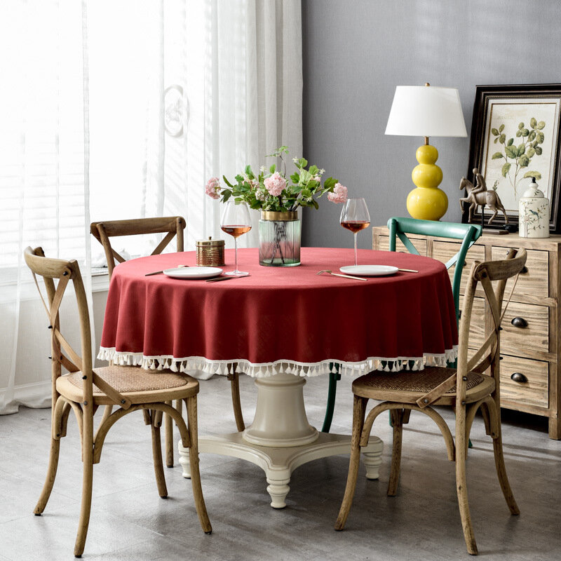 Tn toalha de mesa redonda tassel chá protetor de mesa de linho de algodão nappe de cobrir piquenique pano mesa de café à prova dwaterproof água venda quente