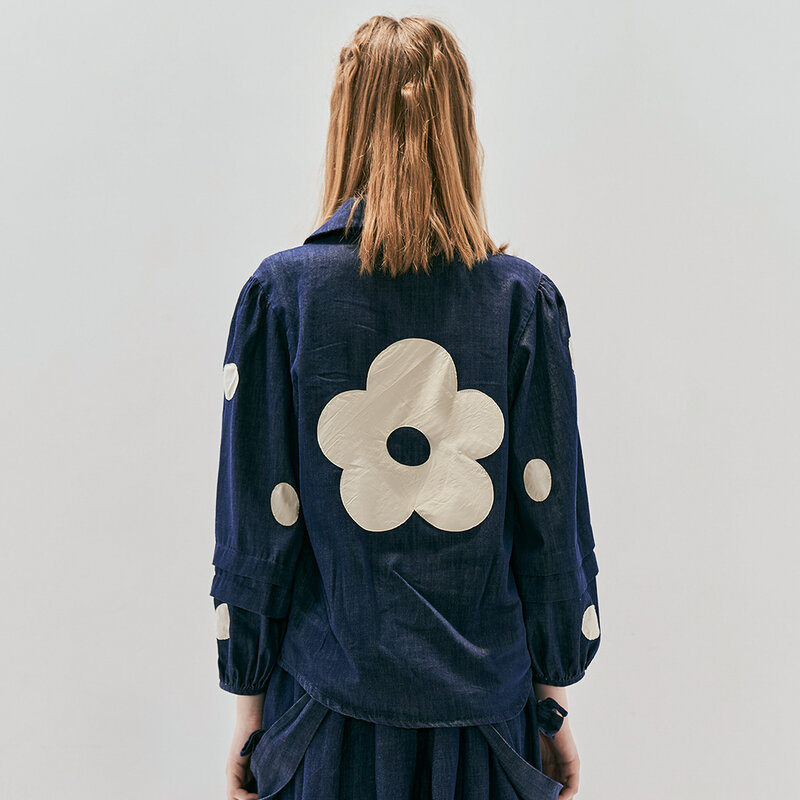 Imakokoni – veste en jean à fleurs originale pour femme, chemise ample sauvage à manches longues, décontractée, nouvelle collection automne 213382