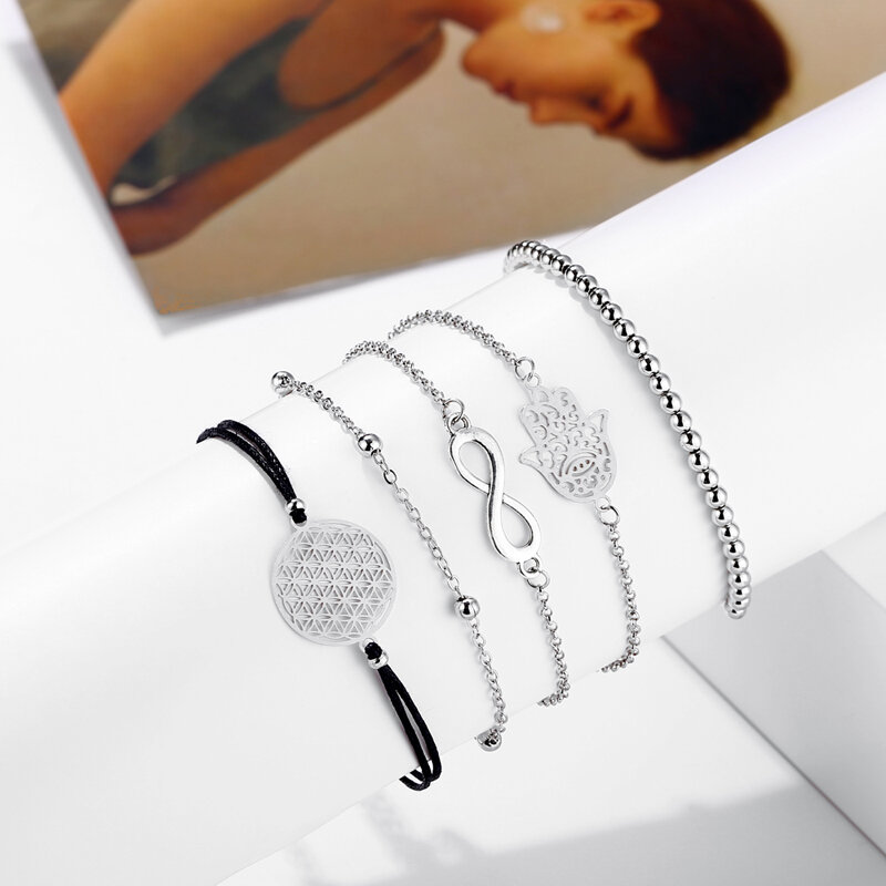 FENGLI 2020 Bohemian Star Moon bracciale per donna 4 pezzi bracciali e braccialetti femminili Set Mujer Bijoux Femme gioielli semplici