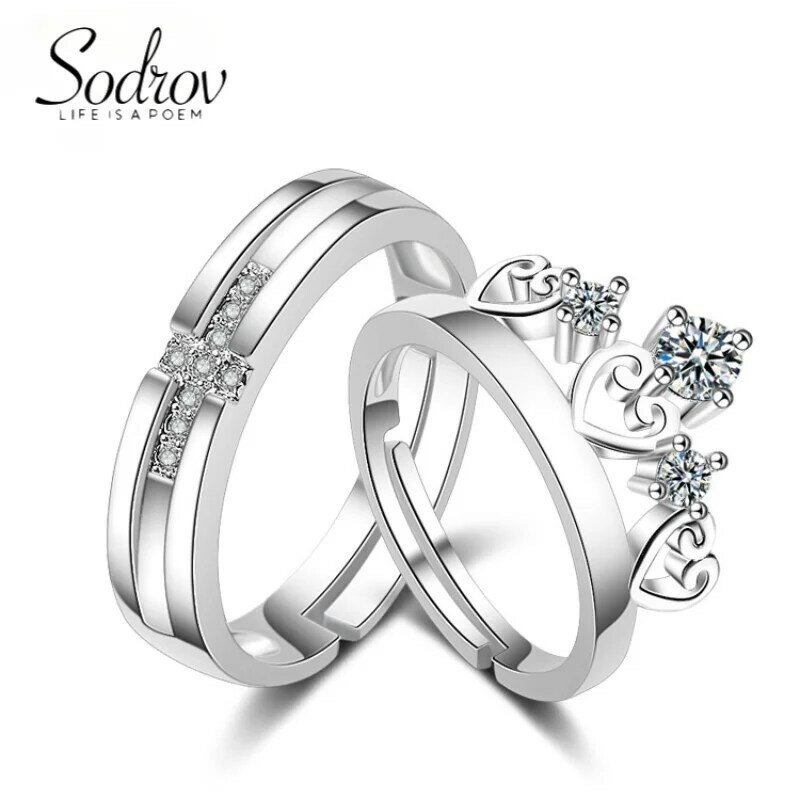 Sodrov casamento jóias presente coroa anéis para casais anéis redimensionáveis s925 jóias de prata esterlina anéis
