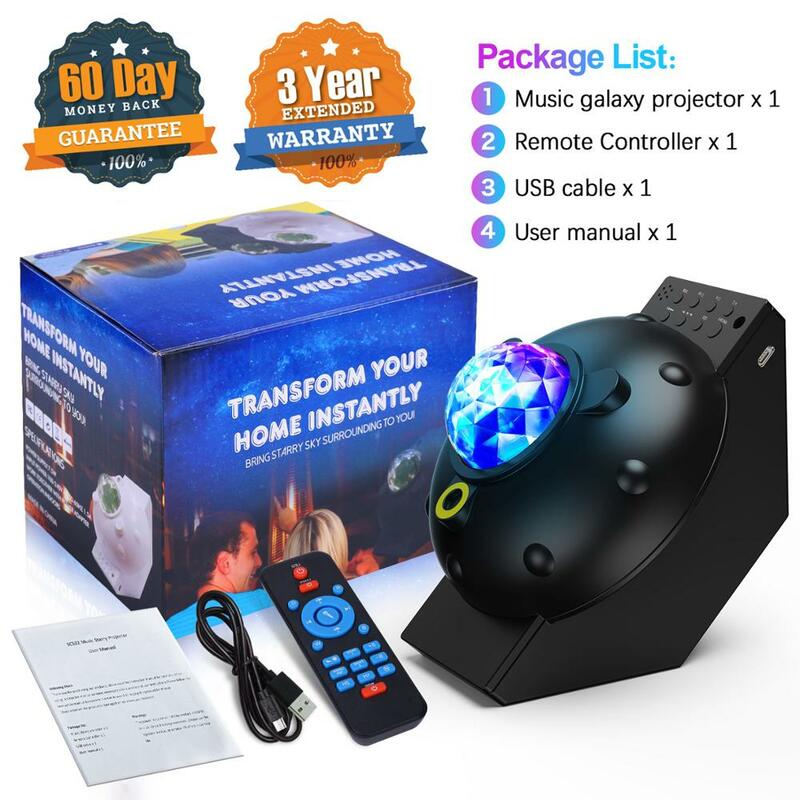 Music Projector Light USB Colorful Sky Projectores LED Star Night Light Bluetooth Voice Control Music Player Ocean Wave