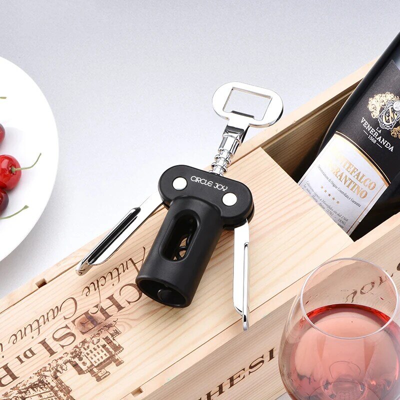 دائرة الفرح الأحمر النبيذ المفتاح فتاحة زجاجة معدنية مقبض فتاحة زجاجات النبيذ الفلين مزيل corkمسامير أدوات أساسية للقضبان