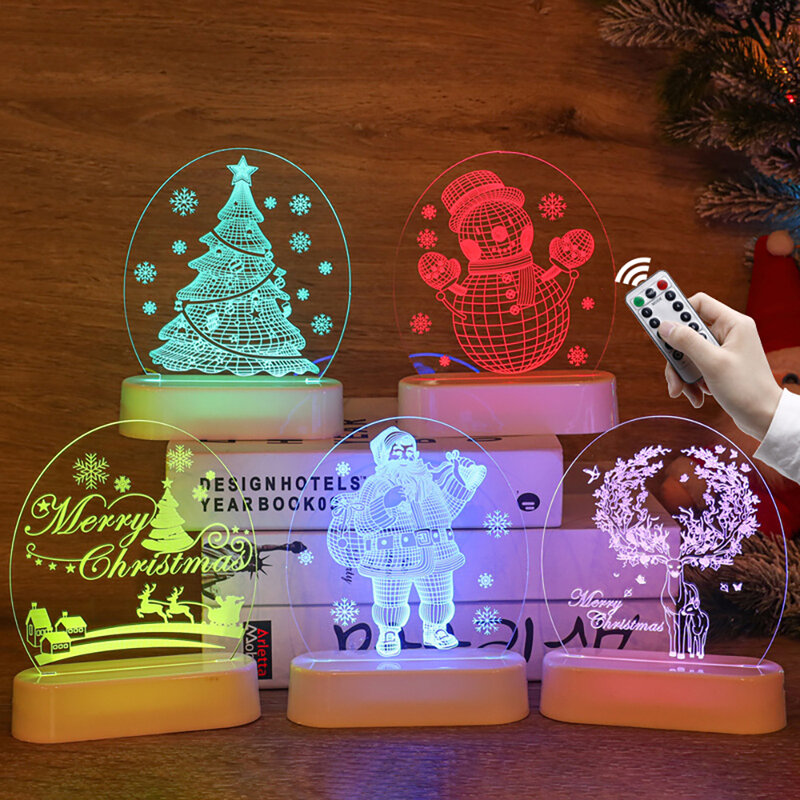 Christmas Santa Claus Acrylic 3D Children's Night Light Bedroom Decoration Night Light Garland Gift Christmas USB/Battery Powere