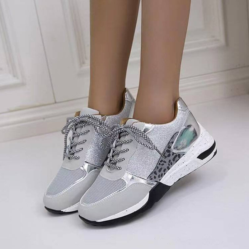Wedge Heel Platform Cross Straps Lightweight Casual Shoes Leopard Print Polka Dot Travel Shoes Women Stitching  KZ036