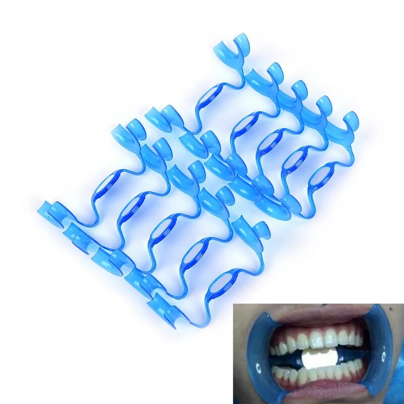 Retractor de labios azul, abridor de boca tipo M, Retractor de mejillas, expansores, blanqueamiento Dental, 10 unids/lote
