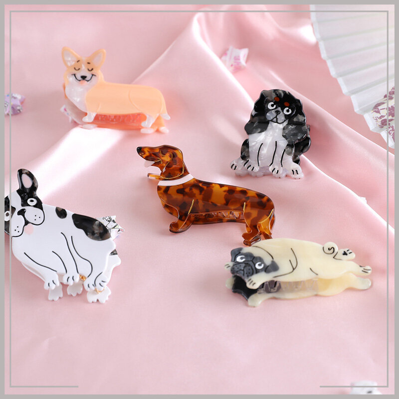 2021 새로운 사랑스러운 아크릴 아세트산 동물 Corgi 개 고양이 머리핀 머리 클로 클립 머리 액세서리 여성을위한 보석 선물