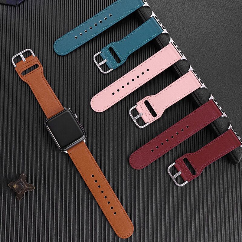 100% Koe Lederen Loop Armband Riem Band Voor Apple Horloge 6 Se 5 4 3 2 1 42Mm 38mm 44Mm 40Mm Riem Voor Iwatch 6 5 4 Polsband