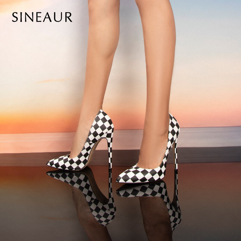Fashion Heels 2021 Shoes Woman Heel Luxury Ladies Pumps Shoes Checkered Animals Print Pointed Toe Party Dress Women High Heels